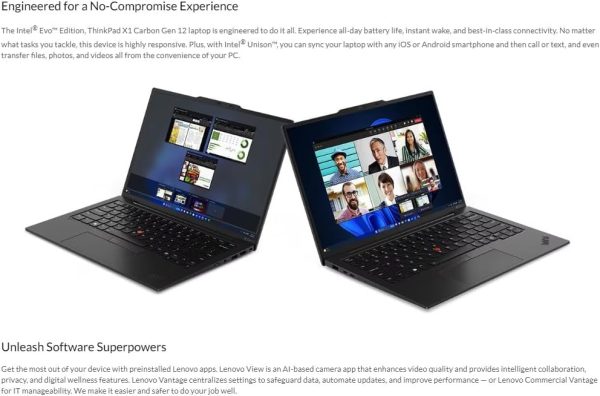 ⁦Lenovo Gen 12 ThinkPad X1 Carbon Laptop with Intel Ultra 7 165U vPro Processor, 14" WUXGA 100% sRGB Touchscreen, 32GB 6400MHz RAM, 1TB Gen4 Performance SSD, FHD+ IR+ RGB Camera, and Windows 11 Pro⁩ - الصورة ⁦5⁩