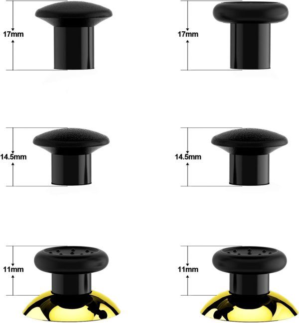 ⁦eXtremeRate ThumbsGear Interchangeable Ergonomic Thumbstick for Xbox Series X & S/Xbox One/Xbox One Elite/Xbox One S & X Controller w/ 3 Height Domed & Concave Grips Adjustable Joystick - Chrome Gold⁩ - الصورة ⁦4⁩