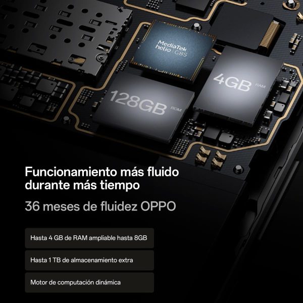 ⁦اوبو جوال A38 4G ثنائي شرائح الاتصال بذاكرة روم 128GB - RAM 4GB جي اس ام فقط | بدون سي دي ايه هاتف ذكي 4G/LTE غير مغلق من المصنع اسود متوهج - اصدار عالمي⁩ - الصورة ⁦3⁩