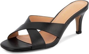 Greatonu Mule Slippers for Women's Heels Low Kitten Heels Slip On Cross Strap Mule Slide Sandals