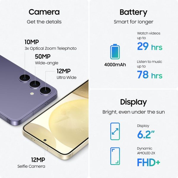 ⁦SAMSUNG Galaxy S24, 256GB, Violet, 8GB RAM, Android Smartphone, 50MP Camera, No Manufacturer Warranty (International Version)⁩ - الصورة ⁦5⁩