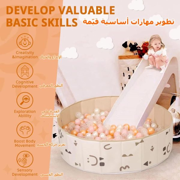 ⁦حوض كرات قابل للطي للأطفال الصغار، قفص لعب للزحف مع حقيبة تخزين من زيسين (الكرات غير متضمنة) (لون بيج)⁩ - الصورة ⁦5⁩