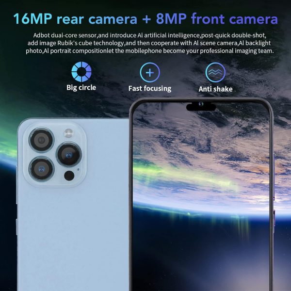 ⁦هاتف خلوي غير مقفل لنظام اندرويد 10، شاشة كبيرة 6.55 انش HD، ذاكرة RAM 4GB وروم 64GB، كاميرا 8MP 16MP، بطارية 3500mAh، التعرف على الوجه، بطاقة مزدوجة 3G الذكي، بشريحتين، أزرق⁩ - الصورة ⁦3⁩