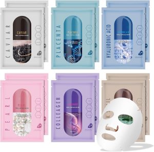 مجموعة اقنعة الوجه للعناية بالبشرة للفتيات، اقنعة الوجه بالكولاجين المرطبة للنساء والمنتجعات الصحية المنزلية، قناع الوجه بحمض الهيالورونيك لجميع انواع البشرة، قناع الوجه الليلي النهاري للتنظيف العميق،