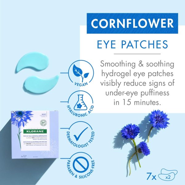⁦Klorane - Smoothing & Soothing Eye Masks with Cornflower & Plant-Based Hyaluronic Acid - Hydrogel Eye Patches For Puffy, Tired Eyes and Dark Circles - 7 ct.⁩ - الصورة ⁦2⁩