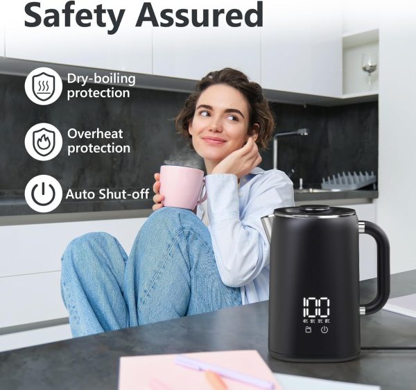 ⁦يوين غلاية كهربائية، جزء داخلي من الستانلس ستيل 304، خالية من BPA، غلاية ماء ساخن 1.7 لتر، غلاية شاي 1500 واط مع ايقاف تلقائي وحماية من الغليان الجاف، مؤشر LED⁩ - الصورة ⁦7⁩