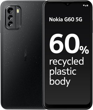 هاتف نوكيا G60 شاشة 658 انش HD 120Hz 4GB RAM تخزين 64GB ترقية نظام اندرويد 12 و3 كاميرا خلفية 50MP بتقنية AI ضمان 3 سنوات مصنع 60% من البلاستيك المعاد بطارية تدوم ليومين، اسود شريحة مزدوجة