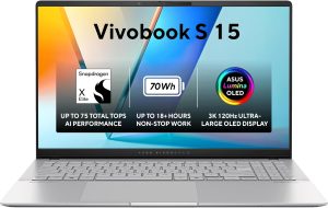 لابتوب فيفوبوك S 15 شاشة 15.6 بوصة OLED+ 3K و120 هرتز بذكاء اصطناعي|S5507QA-MA007W|كوالكوم سناب دراجون X بلس NPU وRAM 16GB وSSD 1TB|فضي|لوحة مفاتيح عربي-إنجليزي إضاءة خلفية RGB منطقة واحدة|ويندوز 11