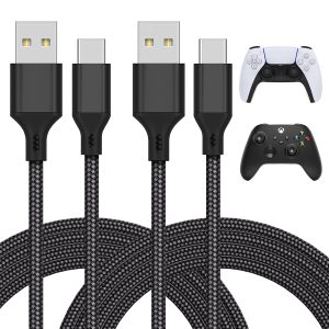 فيونغ كيبل شحن لجهاز بلاي ستيشن 5/اكس بوكس سلسلة اكس/اس/سويتش OLED/سويتش لايت/سويتش، سلك شحن سريع USB نوع C قابل للحمل مع وحدات تحكم سوني بلاي ستيشن 5 دوال سينس - 9.8 قدم، عبوتان