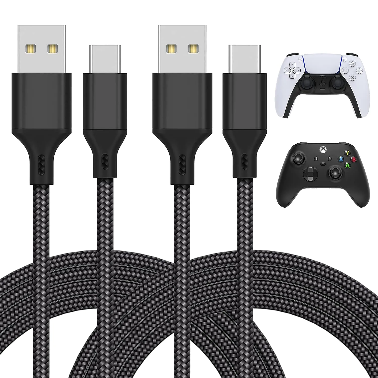 فيونغ كيبل شحن لجهاز بلاي ستيشن 5/اكس بوكس سلسلة اكس/اس/سويتش OLED/سويتش لايت/سويتش، سلك شحن سريع USB نوع C قابل للحمل مع وحدات تحكم سوني بلاي ستيشن 5 دوال سينس - 9.8 قدم، عبوتان