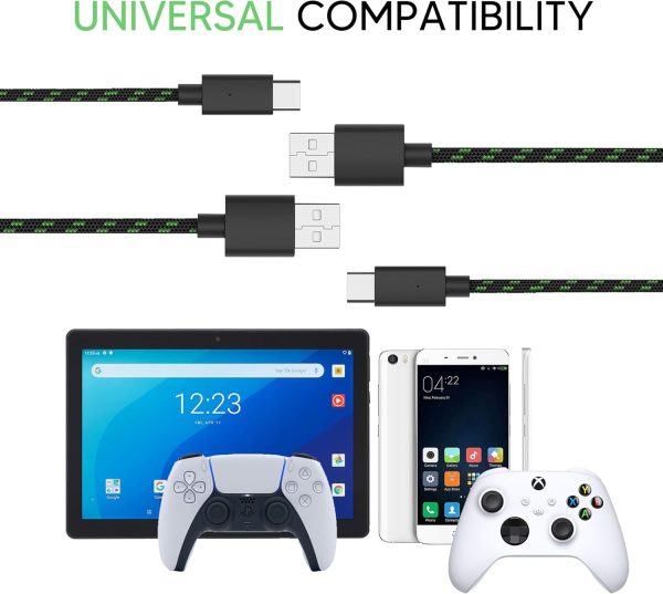 ⁦سلك شاحن وحدة تحكم TalkWorks لهاتف Xbox Series X - عبوة من 2 عبوة من كابل شحن USB C مضفر من النايلون بطول 10 أقدام - متوافق أيضًا مع Android مع سامسونج جالاكسي وبلاي ستيشن 5⁩ - الصورة ⁦6⁩