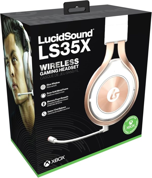 ⁦سماعة راس لاسلكية للالعاب بصوت محيطي من لوسيد ساوند LS35X - مرخصة رسميا لاجهزة اكس بوكس ون واكس بوكس سلسلة X|S تعمل سلكيا مع بلاي ستيشن 5 و4 والكمبيوتر ونينتندو سويتش وماك وiOS واندرويد (ذهبي وردي)⁩ - الصورة ⁦6⁩