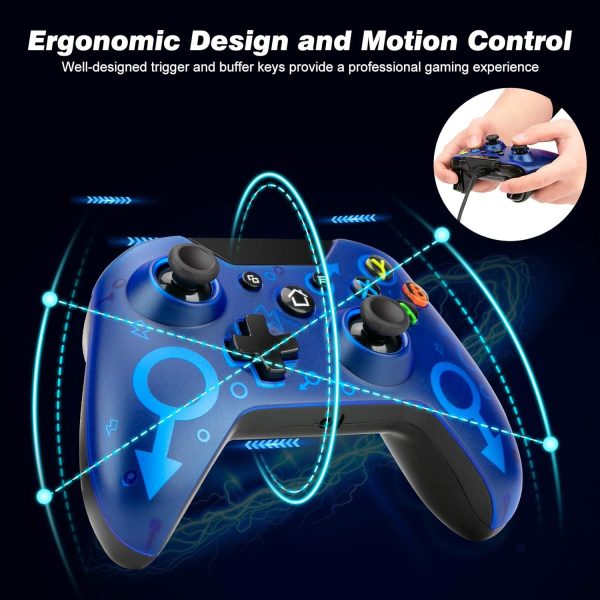 ⁦فوكسينيا وحدة تحكم سلكية متوافقة مع Xbox One/One S/One X/One Elite/Windows PC، وحدة تحكم عن بعد سلكية USB لالعاب الكمبيوتر مع مقبس سماعة راس [احدث اصدار 2021] (ازرق)⁩ - الصورة ⁦4⁩