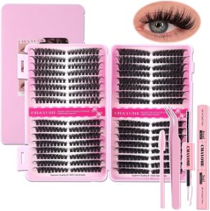 مجموعة رموش صناعية منفوشة من كيراو مع 560 مجموعة - مجموعة وصلات رموش احترافية يمكنك تركيبها بنفسك للحصول على كثافة طبيعية، حزم عنقودية متعددة المقاسات 50+60+80+100D، صمغ تثبيت الرموش مقاوم للماء