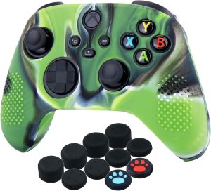 يورا جراب من السيليكون لذراع تحكم Xbox Series X / S × 1 (اخضر مموه) مع مقابض ابهام × 10