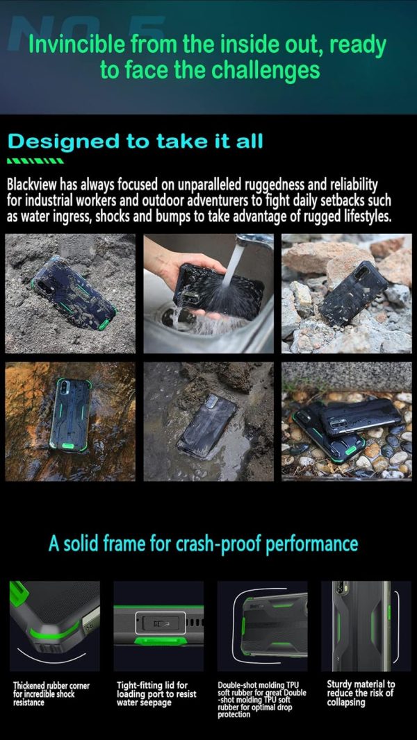 ⁦Blackview BV7100 Outdoor Smartphone, 13000mAh 33W Battery Fast Charge, IP68/IP69K Rugged Phone, 6GB+128GB, FHD+ Display 6.58'', 12MP Triple Camera, GPS NFC (Orange)⁩ - الصورة ⁦6⁩