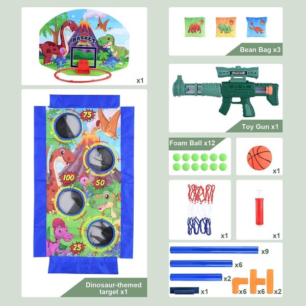 ⁦Beauenty Dinosaur Theme Shooting Game Toy for 5-10 Year Old Boys and Girls，2 Toy Foam Blasters & Guns with Shooting Target and Foam Balls, Basketball Hoop, Indoor and Outdoor Interactive Toys⁩ - الصورة ⁦2⁩