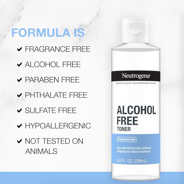 ⁦Neutrogena Alcohol-Free Gentle Daily Fragrance-Free Face Toner to Tone & Refresh Skin, Toner Gently Removes Impurities & Reconditions Skin, Hypoallergenic, 8 fl. oz⁩ - الصورة ⁦7⁩