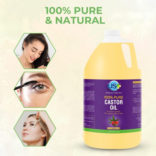 ⁦زيت خروع نقي 100% معصور على البارد، غير مكرر، خالٍ من الهكسان جودة ممتازة درجة USP (1 جالون)، من اس +⁩ - الصورة ⁦3⁩