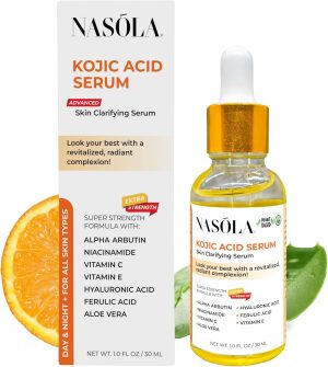 Nasola Kojic Acid Serum for Skin Clarifying, Complexion Revitalization Fade Cream with Alpha Arbutin, Vitamin C & E, & Niacinamide