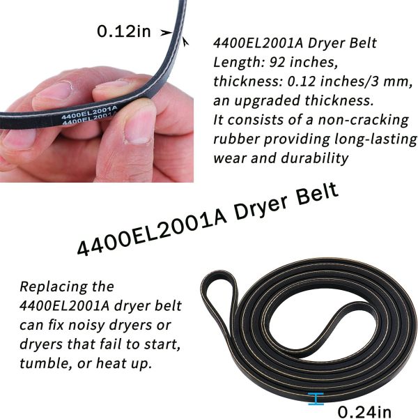 ⁦Upgraded Dryer Repair Kit Compatible with LG Kenmore Dryers Includes 4581EL2002C Dryer Drum Roller Assembly 4400EL2001A Dryer Belt and 4561EL3002A Dryer Motor Idler Pulley，Pictures 6, 7 are Fit Models⁩ - الصورة ⁦5⁩