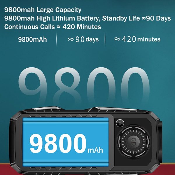 ⁦جوال لكبار السن بزر كبير، غير مقفل والاطفال، شاشة HD 1.77 انش، بطارية 9800mAh (عمر طويل) مصباح يدوي + 9 ارقام عائلية، اسود⁩ - الصورة ⁦3⁩