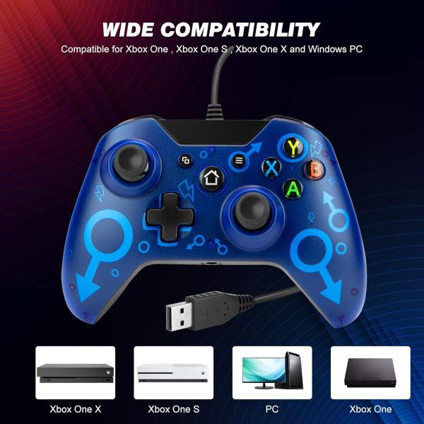 ⁦فوكسينيا وحدة تحكم سلكية متوافقة مع Xbox One/One S/One X/One Elite/Windows PC، وحدة تحكم عن بعد سلكية USB لالعاب الكمبيوتر مع مقبس سماعة راس [احدث اصدار 2021] (ازرق)⁩ - الصورة ⁦6⁩