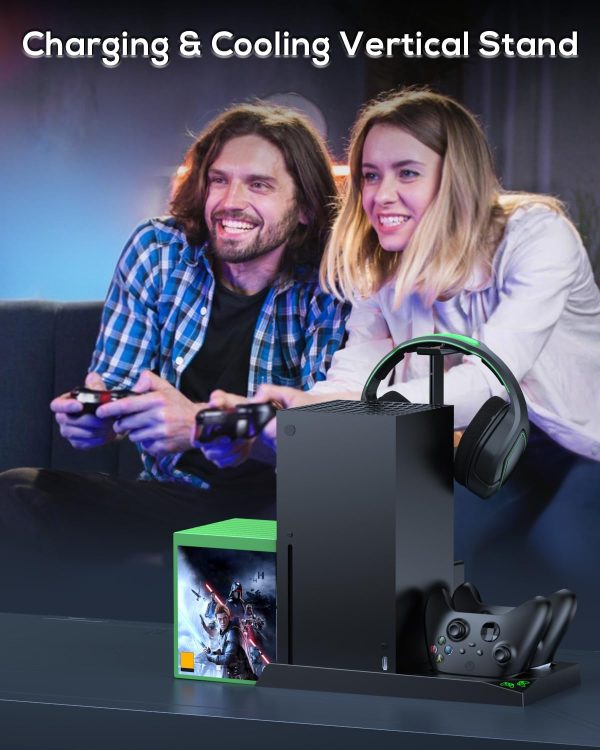 ⁦مينيا مروحة تبريد وحامل شحن لوحدة تحكم Xbox Series X ووحدة التحكم، مجموعة ملحقات قاعدة شحن مزدوجة بنظام تبريد عمودي مع 2 × بطارية قابلة لاعادة الشحن 1400mAh وغطاء تخزين، أكريلونيتريل بوتادين ستايرين⁩ - الصورة ⁦8⁩