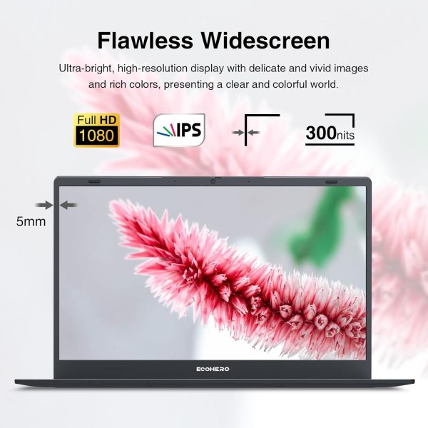 ⁦ECOHERO Laptop Computer, 8GB DDR4 RAM/256GB SSD, Intel Celeron Processor, 14 Inch FHD 1920x1080 Display, Win 11 Thin & Portable Notebook PC, 2.4G/5G WiFi and Bluetooth 5.1⁩ - الصورة ⁦5⁩