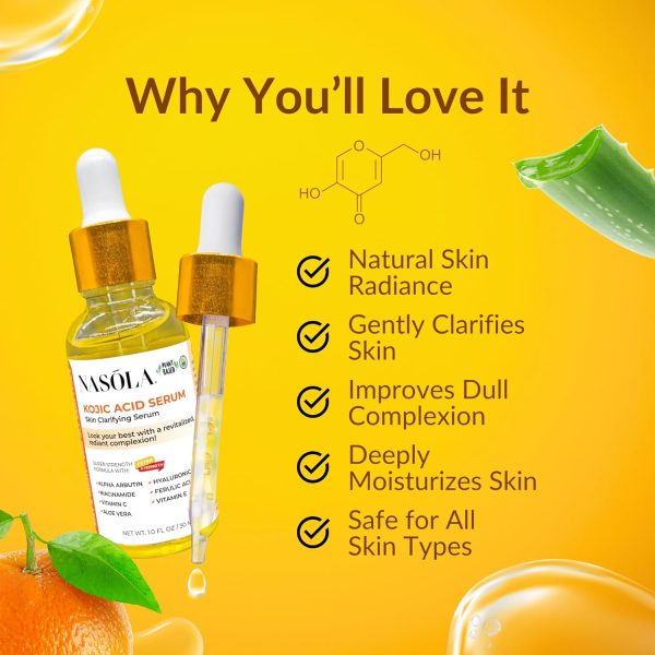 ⁦Nasola Kojic Acid Serum for Skin Clarifying, Complexion Revitalization Fade Cream with Alpha Arbutin, Vitamin C & E, & Niacinamide⁩ - الصورة ⁦2⁩