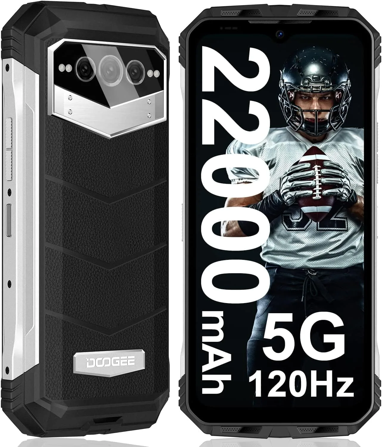 دوجي جوال في ماكس 2023 5G متين 22000mAh 20GB+256GB اندرويد 12 120Hz 6.55 انش مكبرات صوت مزدوجة عالية الدقة كاميرا رئيسية 108MP رؤية ليلية ان اف سي او تي جي فضي أحادية الشريحة