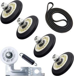 Upgraded Dryer Repair Kit Compatible with LG Kenmore Dryers Includes 4581EL2002C Dryer Drum Roller Assembly 4400EL2001A Dryer Belt and 4561EL3002A Dryer Motor Idler Pulley，Pictures 6, 7 are Fit Models