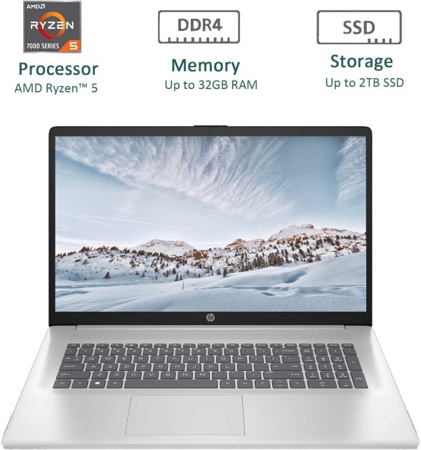 ⁦HP لابتوب 17.3 انش، شاشة FHD (1920×1080)، معالج AMD رايزن 5 (افضل من i7-11370H)، ذاكرة RAM 32GB، SSD 1TB، ويندوز 11 هوم، كاميرا ويب، واي فاي، بلوتوث، فضي طبيعي، ملحق الباكاتيك⁩ - الصورة ⁦2⁩