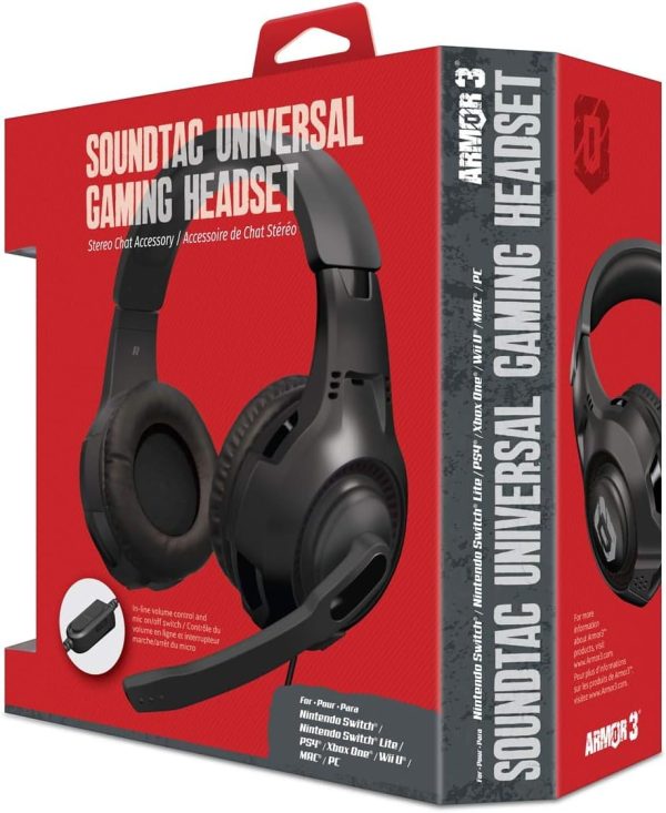 ⁦Armor3 "Soundtac" Universal Gaming Headset (Black) for Xbox Series X/Xbox Series S/Nintendo Switch/Lite/ PS4/ PS5/ Xbox One/Wii U/PC/Mac - Nintendo Switch⁩ - الصورة ⁦2⁩