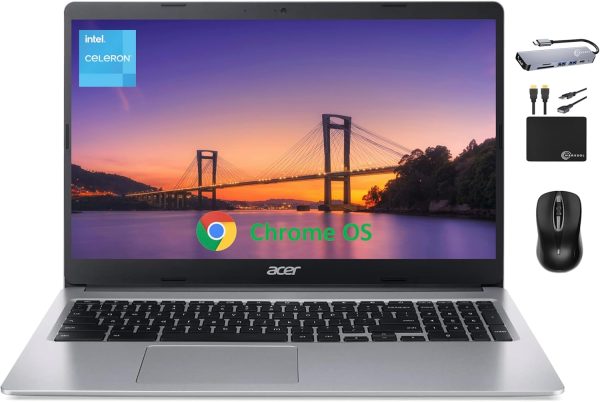 ايسر لابتوب كروم بوك 315 لطلاب الاعمال 2024، شاشة HD 15.6 انش، انتل سيليرون N4020، ذاكرة RAM 4GB، تخزين 192GB (64GB eMMC + بطاقة 128GB)، واي فاي، بطارية 12+ ساعة، كروم OS + ملحقات ماركسول