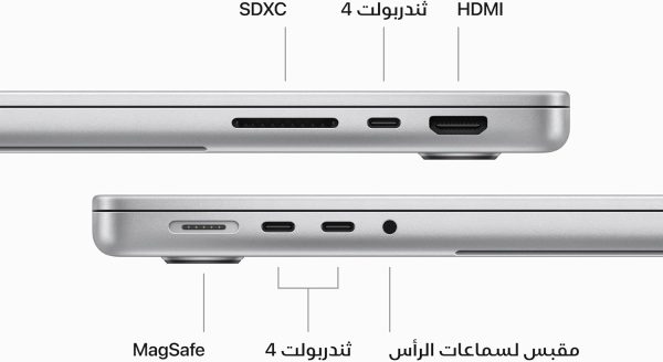 ⁦ماك بوك برو موديل 2023 من ابل مقاس 14 إنش شريحة M3 بوحدة معالجة مركزية مع 11 نواة رسومات غرافيك ذاكرة موحدة 18GB 512GB - فضي؛ العربية الإنجليزية⁩ - الصورة ⁦5⁩