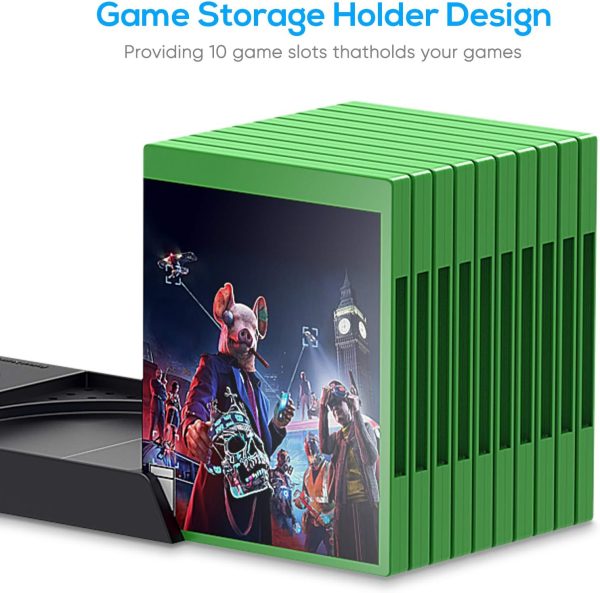 ⁦حامل تبريد عمودي متوافق مع Xbox Series X مروحة قاعدة 10 منظم تخزين الالعاب وحدة التحكم وسماعة الراس 2 × 1400 mAh بطارية قابلة لاعادة الشحن لPC يو اس بي أسود أكريلونيتريل بوتادين ستايرين⁩ - الصورة ⁦5⁩