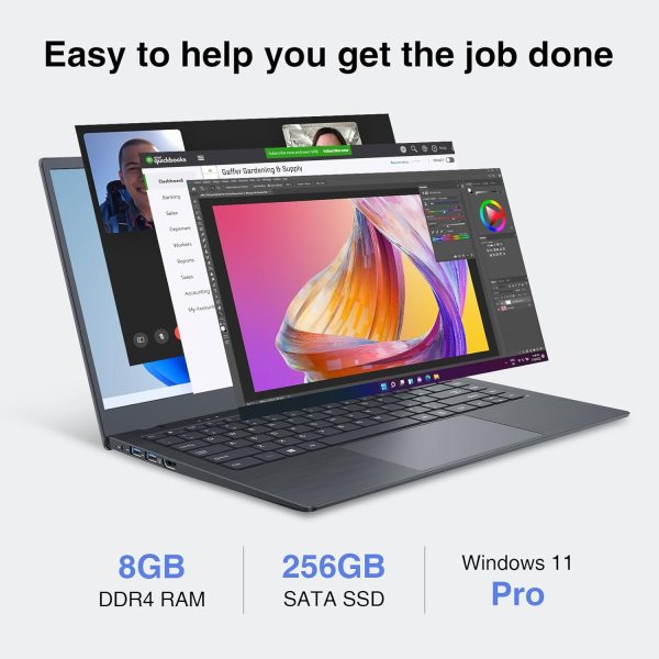 ⁦ECOHERO Laptop Computer, 8GB DDR4 RAM/256GB SSD, Intel Celeron Processor, 14 Inch FHD 1920x1080 Display, Win 11 Thin & Portable Notebook PC, 2.4G/5G WiFi and Bluetooth 5.1⁩ - الصورة ⁦4⁩