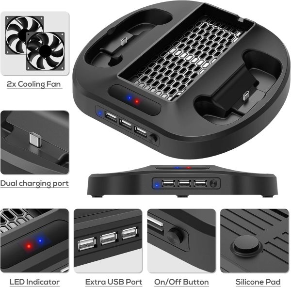 ⁦مينيا حامل شحن عمودي لوحدات تحكم Xbox Series S مع مروحة تبريد، قاعدة شحن مع مؤشر LED و3 محاور USB، لPC، ابيض⁩ - الصورة ⁦4⁩