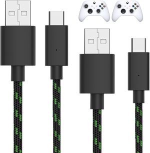 سلك شاحن وحدة تحكم TalkWorks لهاتف Xbox Series X - عبوة من 2 عبوة من كابل شحن USB C مضفر من النايلون بطول 10 أقدام - متوافق أيضًا مع Android مع سامسونج جالاكسي وبلاي ستيشن 5