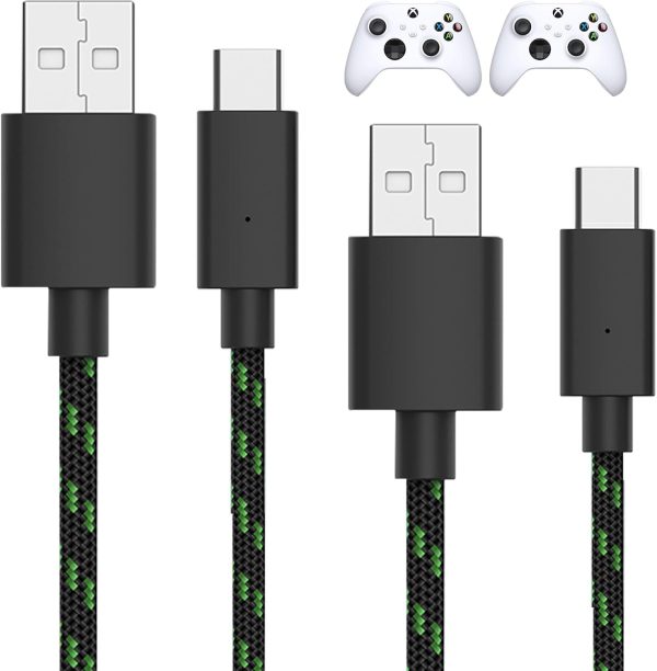 سلك شاحن وحدة تحكم TalkWorks لهاتف Xbox Series X - عبوة من 2 عبوة من كابل شحن USB C مضفر من النايلون بطول 10 أقدام - متوافق أيضًا مع Android مع سامسونج جالاكسي وبلاي ستيشن 5