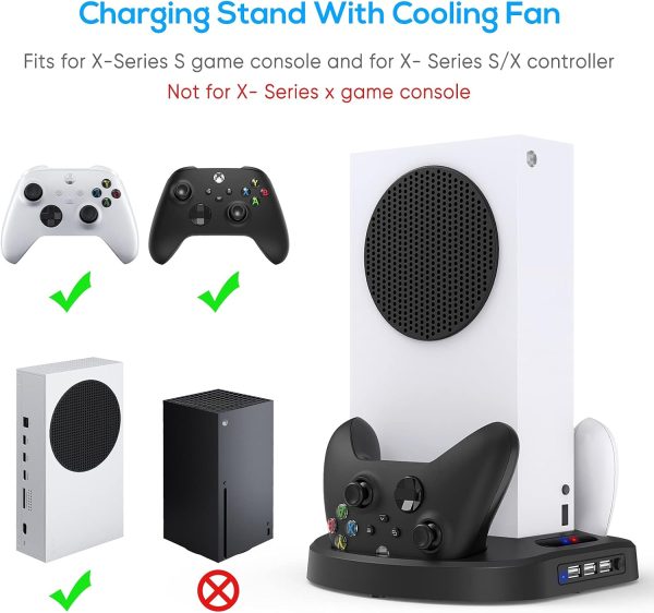 ⁦مينيا حامل شحن عمودي لوحدات تحكم Xbox Series S مع مروحة تبريد، قاعدة شحن مع مؤشر LED و3 محاور USB، لPC، ابيض⁩ - الصورة ⁦5⁩
