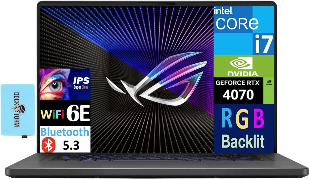 لابتوب ألعاب روج زيفيروس G16 بشاشة او ليد 16 بوصة 165 هرتز من اسوس (انتل i7-13620H، جيفورس RTX 4070 DDR4، 2 تيرا PCIe، كيبورد ار جي بي، ثاندربولت 4، واي فاي 6E، ويندوز 11 هوم) مع موسع منفذ يو اس بي
