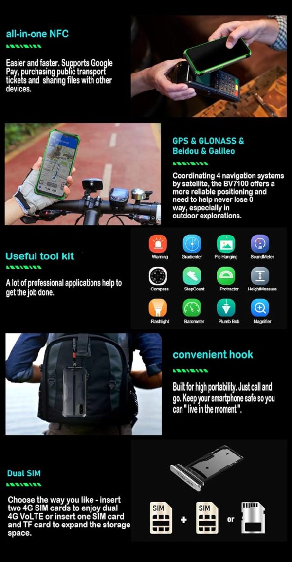 ⁦Blackview BV7100 Outdoor Smartphone, 13000mAh 33W Battery Fast Charge, IP68/IP69K Rugged Phone, 6GB+128GB, FHD+ Display 6.58'', 12MP Triple Camera, GPS NFC (Orange)⁩ - الصورة ⁦8⁩