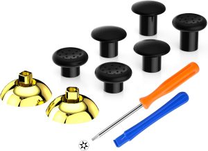 eXtremeRate ThumbsGear Interchangeable Ergonomic Thumbstick for Xbox Series X & S/Xbox One/Xbox One Elite/Xbox One S & X Controller w/ 3 Height Domed & Concave Grips Adjustable Joystick - Chrome Gold