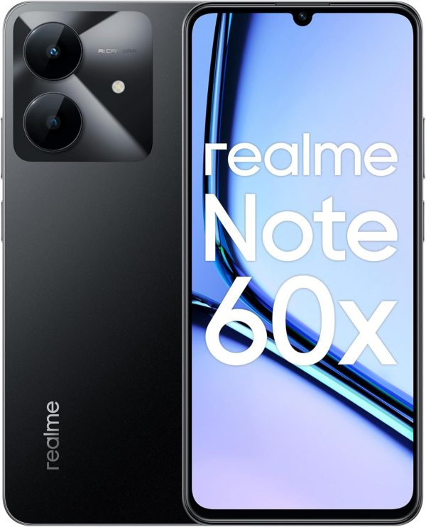 ريلمي نوت 60X (3GB RAM، تخزين 64GB) - شاشة 6.75 انش 90Hz، بطارية 5000mAh، يونيسوك T612، كاميرا 8MP، اندرويد 14 | ثنائي شرائح الاتصال | زجاج مقوى | نوع C اصدار الشرق الاوسط (اسود رخامي)