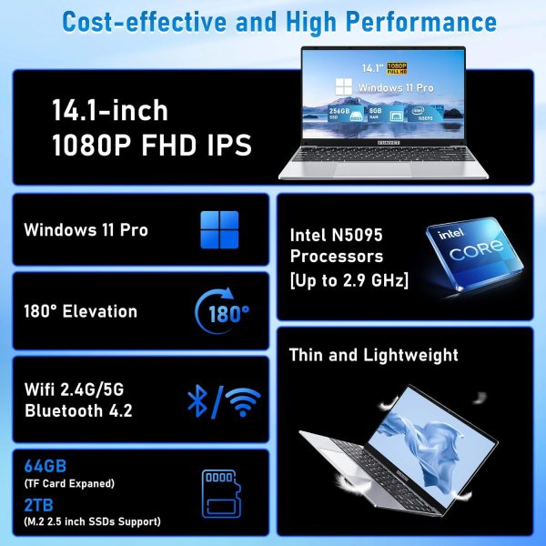 ⁦لابتوب العاب 14 انش من فونيت، لابتوب 2025 ويندوز 11 برو، 16GB RAM 512GB SSD، معالج انتل الجيل 11 N5095 (حتى 2.9GHz)، FHD 1920×1080⁩ - الصورة ⁦2⁩