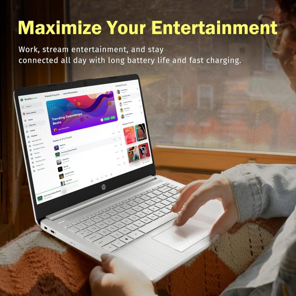 ⁦HP 2022 Stream 14" HD Laptop, AMD Athlon Silver 3050U Processor, 16GB RAM, 512GB SSD, 720p HD Webcam, AMD Radeon Graphics, Bluetooth, Windows 10 Home, Silver, 32GB SnowBell USB Card⁩ - الصورة ⁦6⁩