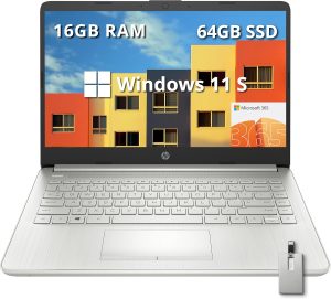 HP 2022 Stream 14" HD Laptop, AMD Athlon Silver 3050U Processor, 16GB RAM, 512GB SSD, 720p HD Webcam, AMD Radeon Graphics, Bluetooth, Windows 10 Home, Silver, 32GB SnowBell USB Card