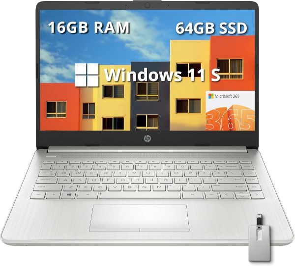 HP 2022 Stream 14" HD Laptop, AMD Athlon Silver 3050U Processor, 16GB RAM, 512GB SSD, 720p HD Webcam, AMD Radeon Graphics, Bluetooth, Windows 10 Home, Silver, 32GB SnowBell USB Card